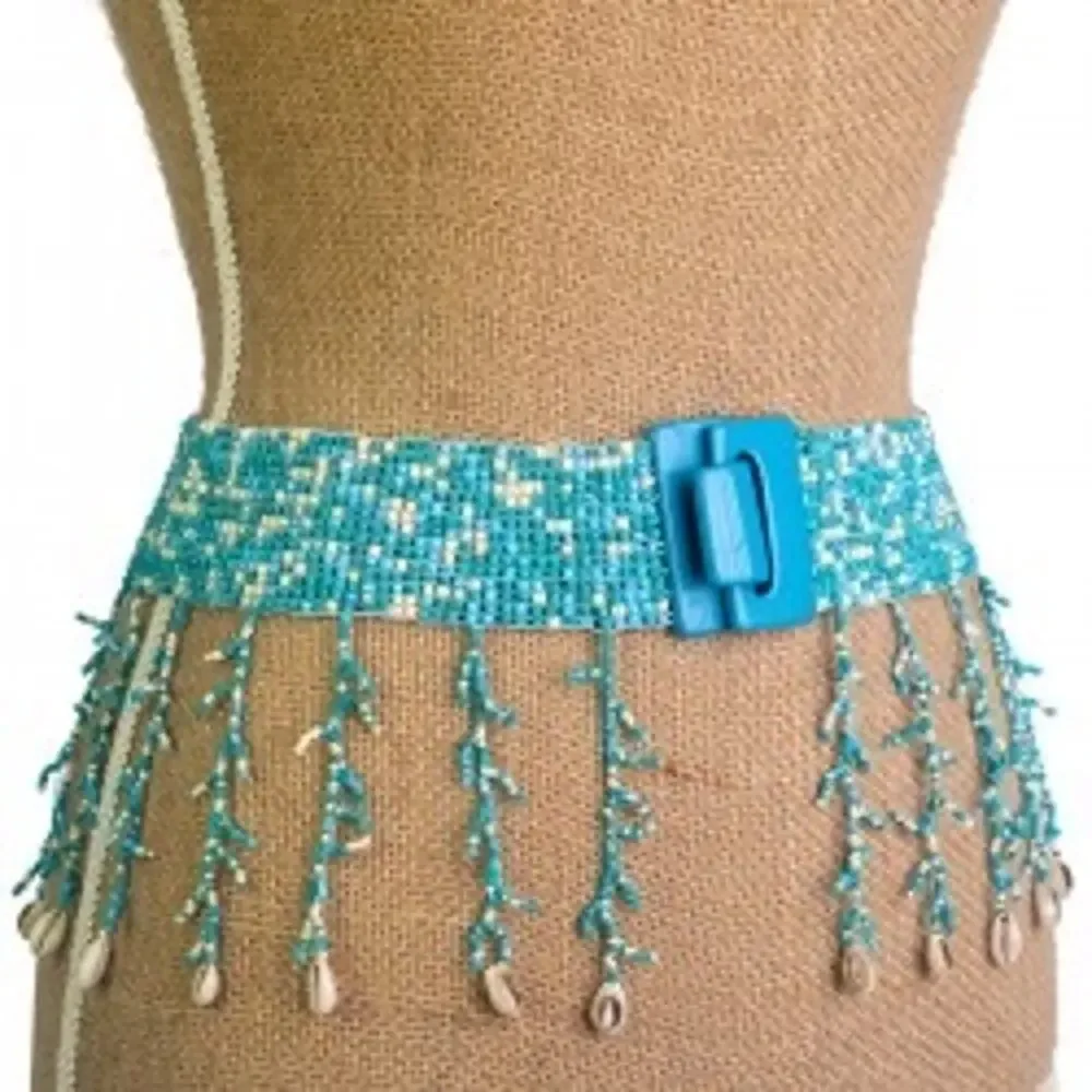 Antica Sartoria elastic belt turquoise glass seed beads a seashell